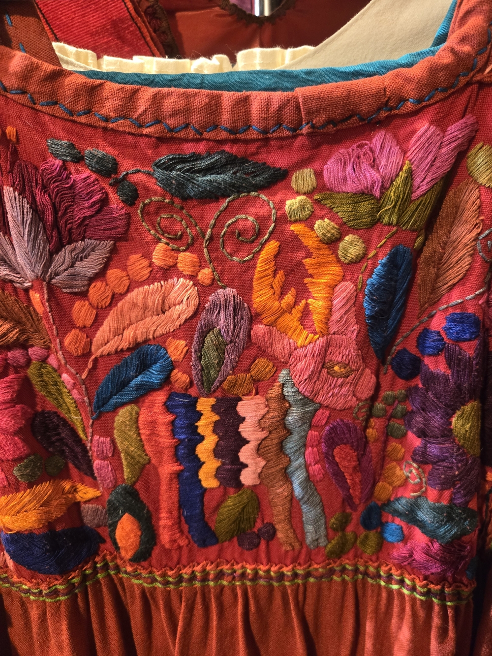 Hand-Embroidered Tenango Midi Dress in Vibrant Multi Colors